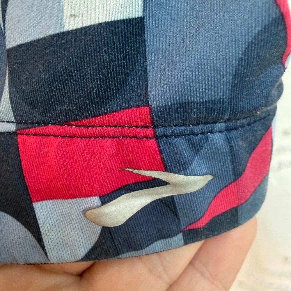 Brooks Womens High Impact Sports Bra Navy Pink Geometric Print Racerback Size M